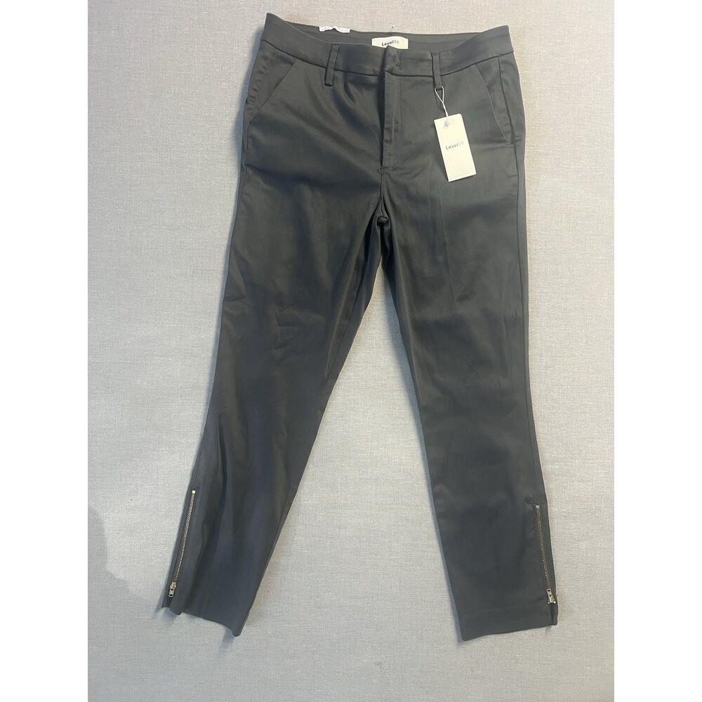 Level99 Women’s Gray Straight Leg Dress Pants Slim Fit Ankle Zip Twill